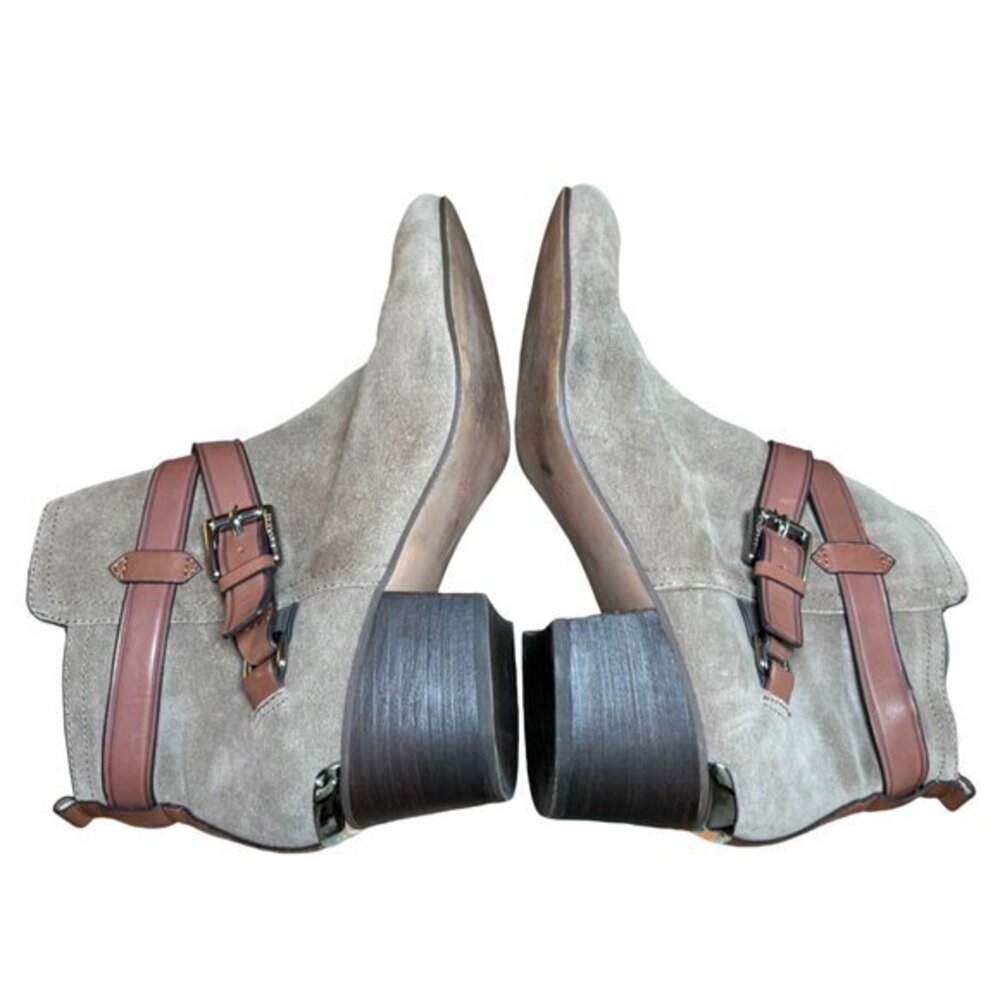 COACH Womens Taupe Bootie Pauline Size 9 M Leather Ankle Boots Suede Strappy - Picture 9 of 16